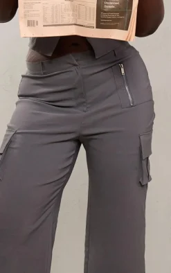 Plus Grey Cargo Pocket Detail Wide Leg Pant