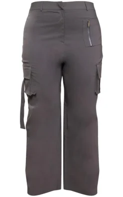 Plus Grey Cargo Pocket Detail Wide Leg Pant