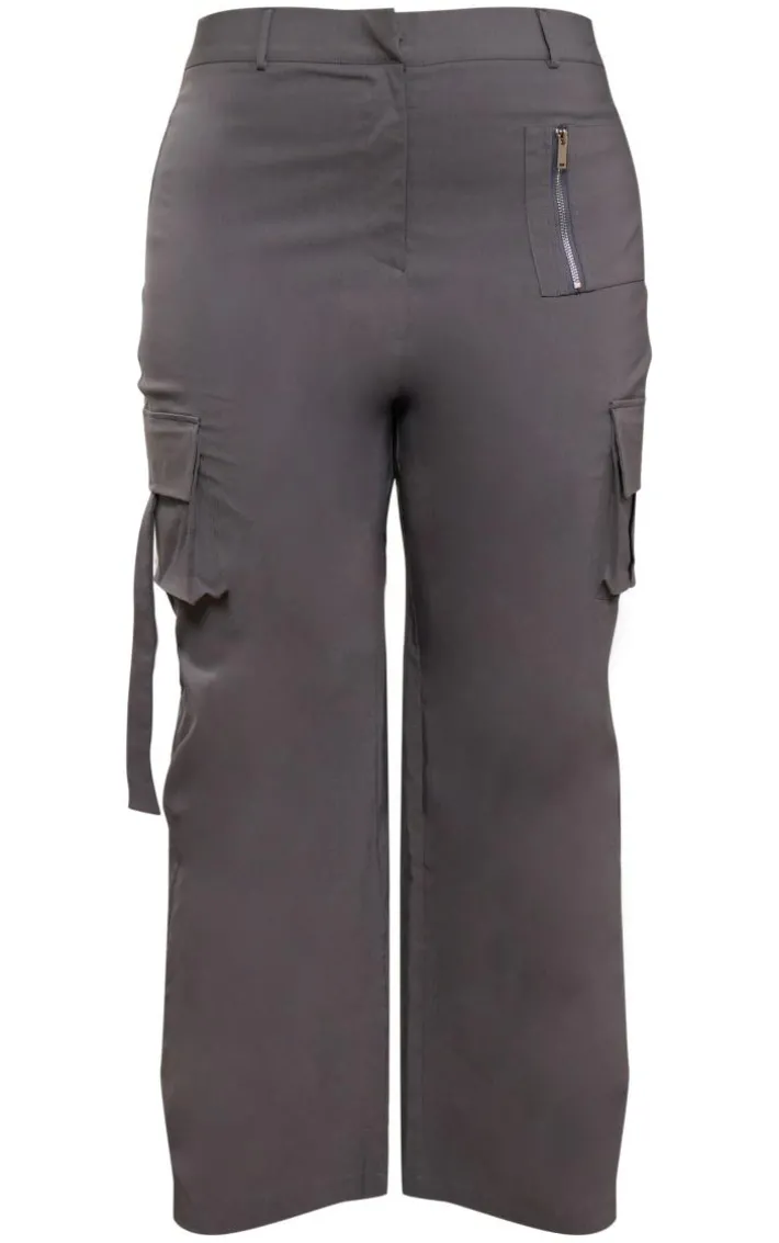 Plus Grey Cargo Pocket Detail Wide Leg Pant