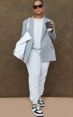 Plus Grey Double Pocket Detail Double Breasted Blazer