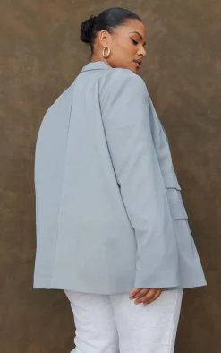 Plus Grey Double Pocket Detail Double Breasted Blazer