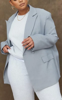 Plus Grey Double Pocket Detail Double Breasted Blazer