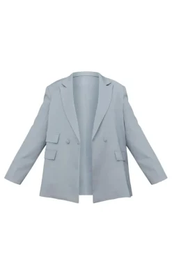 Plus Grey Double Pocket Detail Double Breasted Blazer