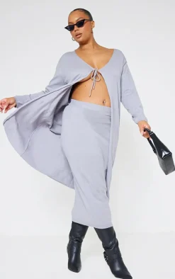 Plus Grey Knitted Slouchy Midi Skirt