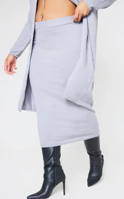 Plus Grey Knitted Slouchy Midi Skirt