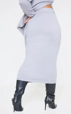 Plus Grey Knitted Slouchy Midi Skirt