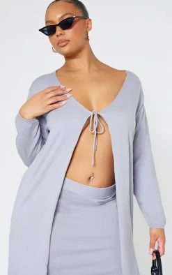 Plus Grey Knitted Slouchy Midi Skirt