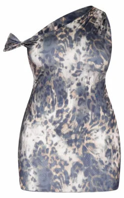 Plus Grey Leopard Double Layer Slinky Twist Bodycon Dress
