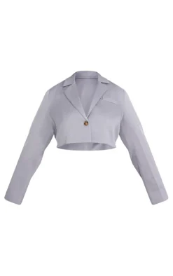 Plus Grey Linen Look Cropped Blazer