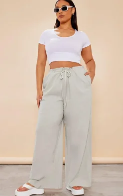 Plus Grey Linen Look Ruched Waist Pants