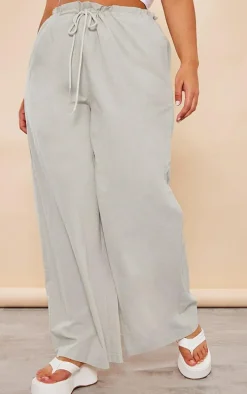Plus Grey Linen Look Ruched Waist Pants