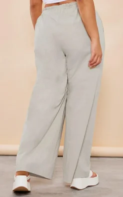 Plus Grey Linen Look Ruched Waist Pants