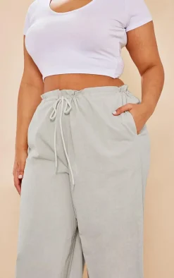 Plus Grey Linen Look Ruched Waist Pants