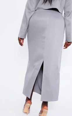 Plus Grey Linen Look Tailored Maxi Skirt