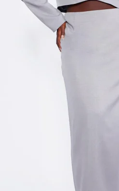 Plus Grey Linen Look Tailored Maxi Skirt