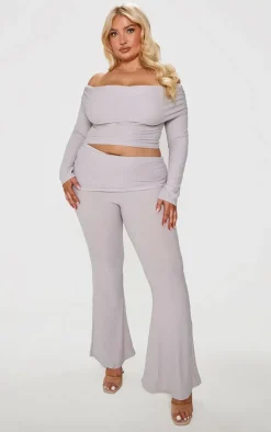 Plus Grey Marl Contour Jersey Flared Pants