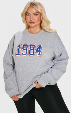 Plus Grey Marl Embroided 1984 Sweatshirt