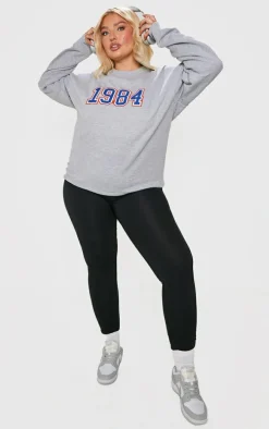 Plus Grey Marl Embroided 1984 Sweatshirt
