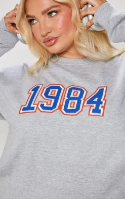 Plus Grey Marl Embroided 1984 Sweatshirt