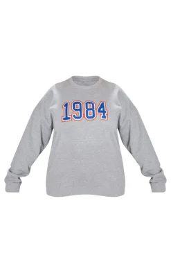Plus Grey Marl Embroided 1984 Sweatshirt