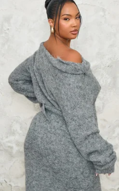 Plus Grey Marl Knit Asymmetric Overlay Oversized Sweater