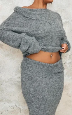Plus Grey Marl Knit Asymmetric Overlay Oversized Sweater