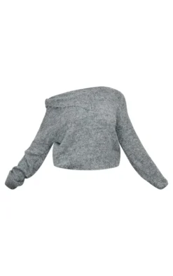 Plus Grey Marl Knit Asymmetric Overlay Oversized Sweater