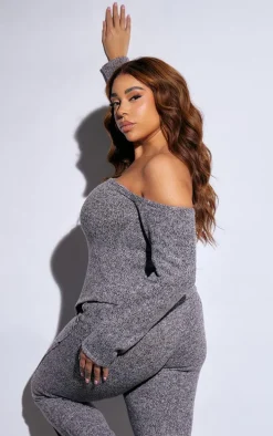 Plus Grey Marl Knit Bardot Corset Style Top