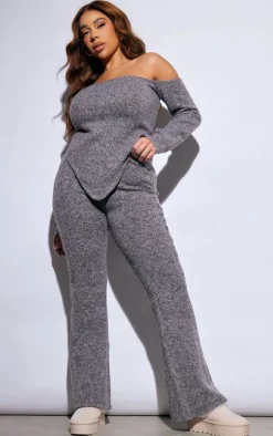 Plus Grey Marl Knit Bardot Corset Style Top