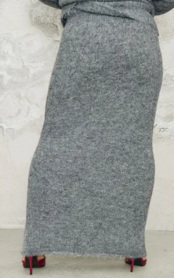 Plus Grey Marl Knit Foldover Maxi Skirt