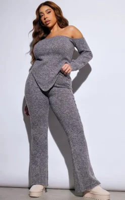 Plus Grey Marl Knit Wide Leg Pants