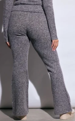 Plus Grey Marl Knit Wide Leg Pants
