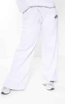 Plus Grey Marl Michigan Printed Wide Leg Sweatpants