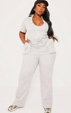 Plus Grey Marl Open Collar Sweat Jumpsuit