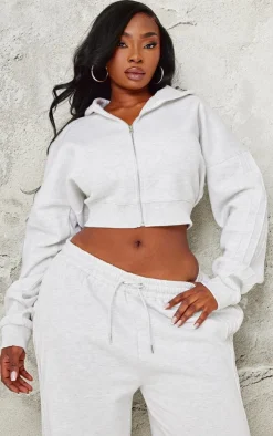 Plus Grey Marl Seam Detail Zip Up Hoodie