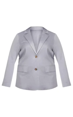 Plus Grey Oversized Linen Look Blazer