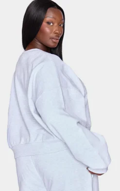 Plus Grey Premium Basic Crew Neck Cropped Sweatshirt