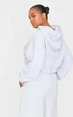 Plus Grey Premium Cropped Waist Detail Hoodie