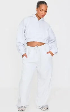Plus Grey Premium Cropped Waist Detail Hoodie