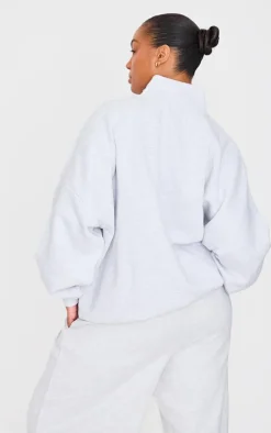 Plus Grey Premium High Neck Quarter Zip Oversized Sweatshirt
