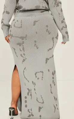 Plus Grey Rib Knit Distressed Detailing Maxi Skirt