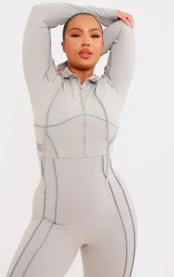 Plus Grey Sculpt Contrast Seam Crop Gym Jacket