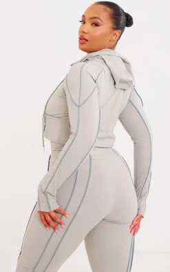 Plus Grey Sculpt Contrast Seam Crop Gym Jacket