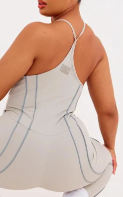 Plus Grey Sculpt Contrast Seam Strappy Long Unitard