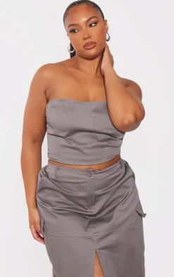 Plus Grey Seam Detail Bandeau Corset