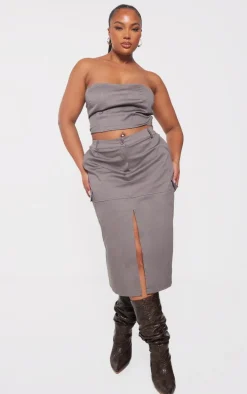 Plus Grey Seam Detail Bandeau Corset