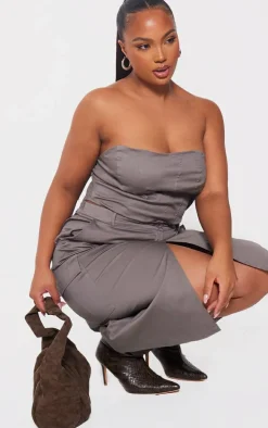 Plus Grey Seam Detail Bandeau Corset