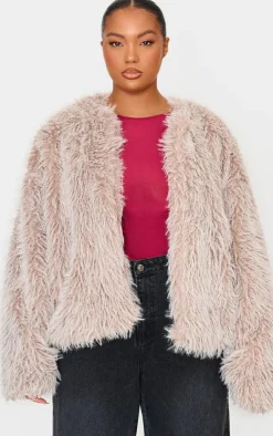 Plus Grey Shaggy Faux Fur Coat