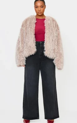 Plus Grey Shaggy Faux Fur Coat