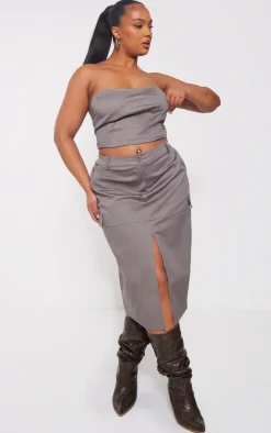 Plus Grey Split Front Cargo Skirt